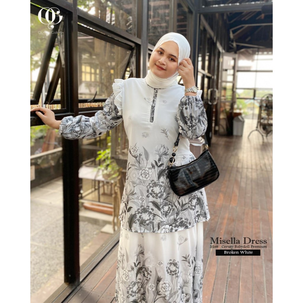 Misella Dress Motif Ceruty Babydoll Premium Gamis Mewah Muslim Queina
