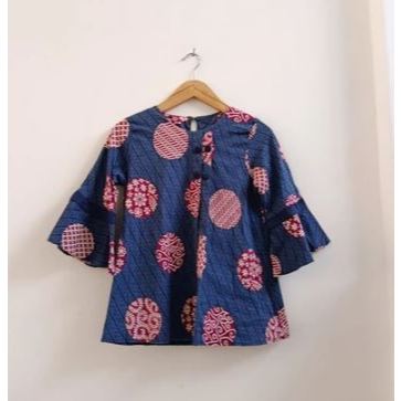 PRELOVED Blouse Batik Atasan Wanita Blus Formal Batik Biru Navy Premium
