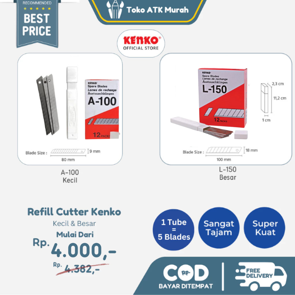 

Isi Kater Kenko A-100 / L-150 - Refill Cutter Blade A-100 Kecil / L-150 Besar