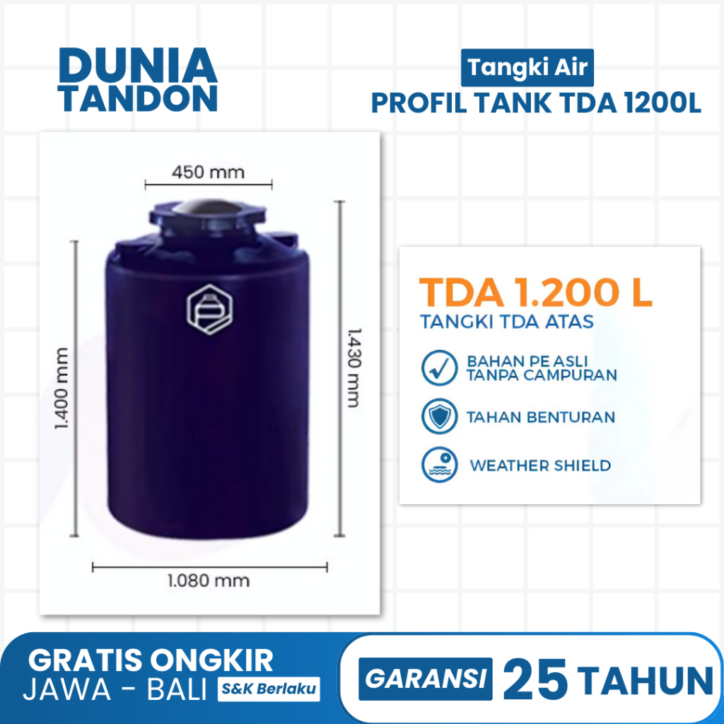 Tangki Tandon Air Profil Tank Type TDA 1200 Liter Anti Bakteri Anti Lumut Jamur Dan Bau