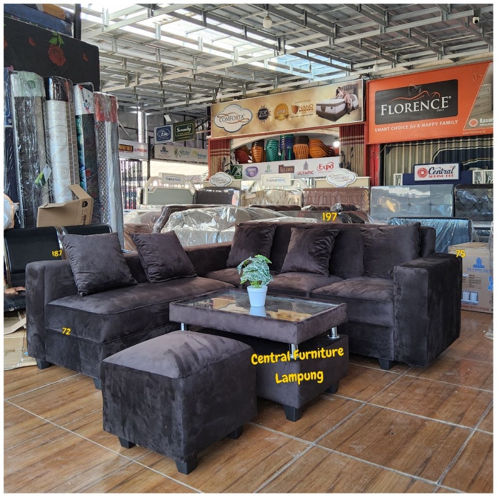 Sofa L Putus Bahan Bludru Halus