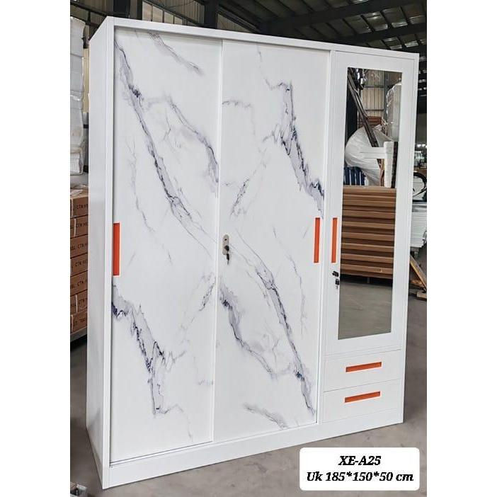 Lemari Baju Sliding Besi 3 pintu XE-A25 - - Lemari Baju Sliding - Almari Baju sliding - Lemari baju 
