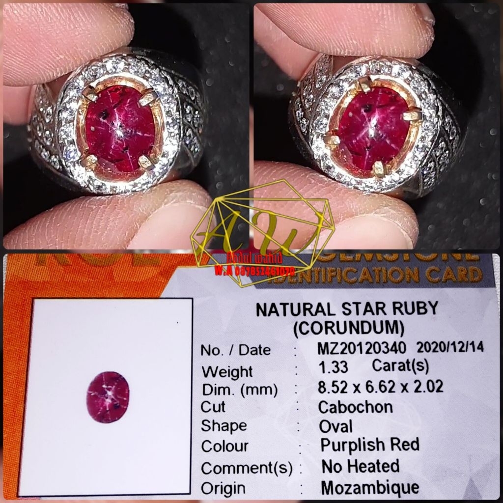 RUBY STAR NO HEATED 1.33CARAT TOP COLOR