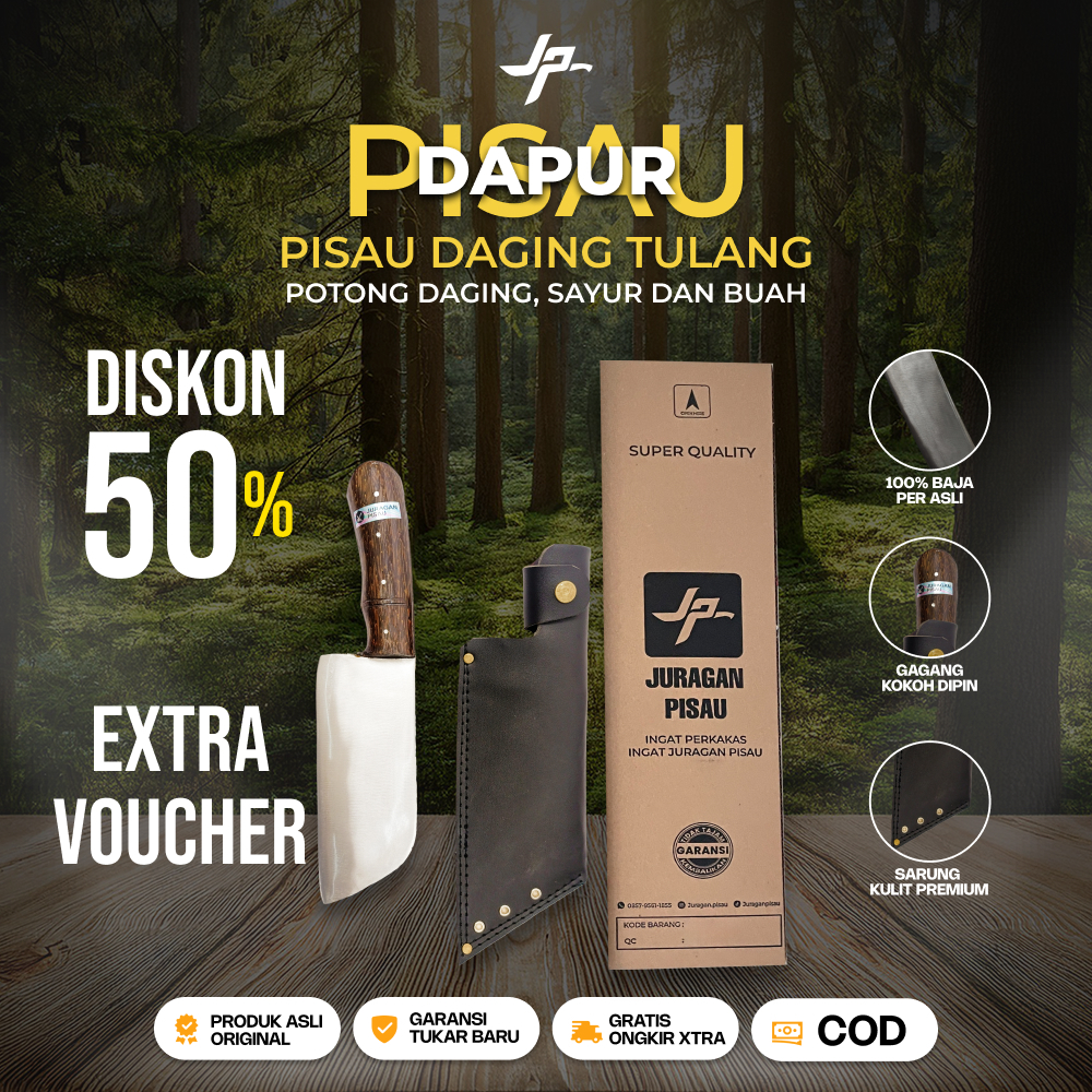 Juragan Pisau | Pisau Besar Cacah Daging Tulang Bahan Baja Sup9 Multifungsi Sarung Kulit Premium