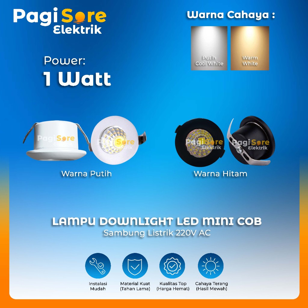 Lampu Downlight LED Mini 1W COB Spotlight Plafon Ceiling Hias Lemari Dinding