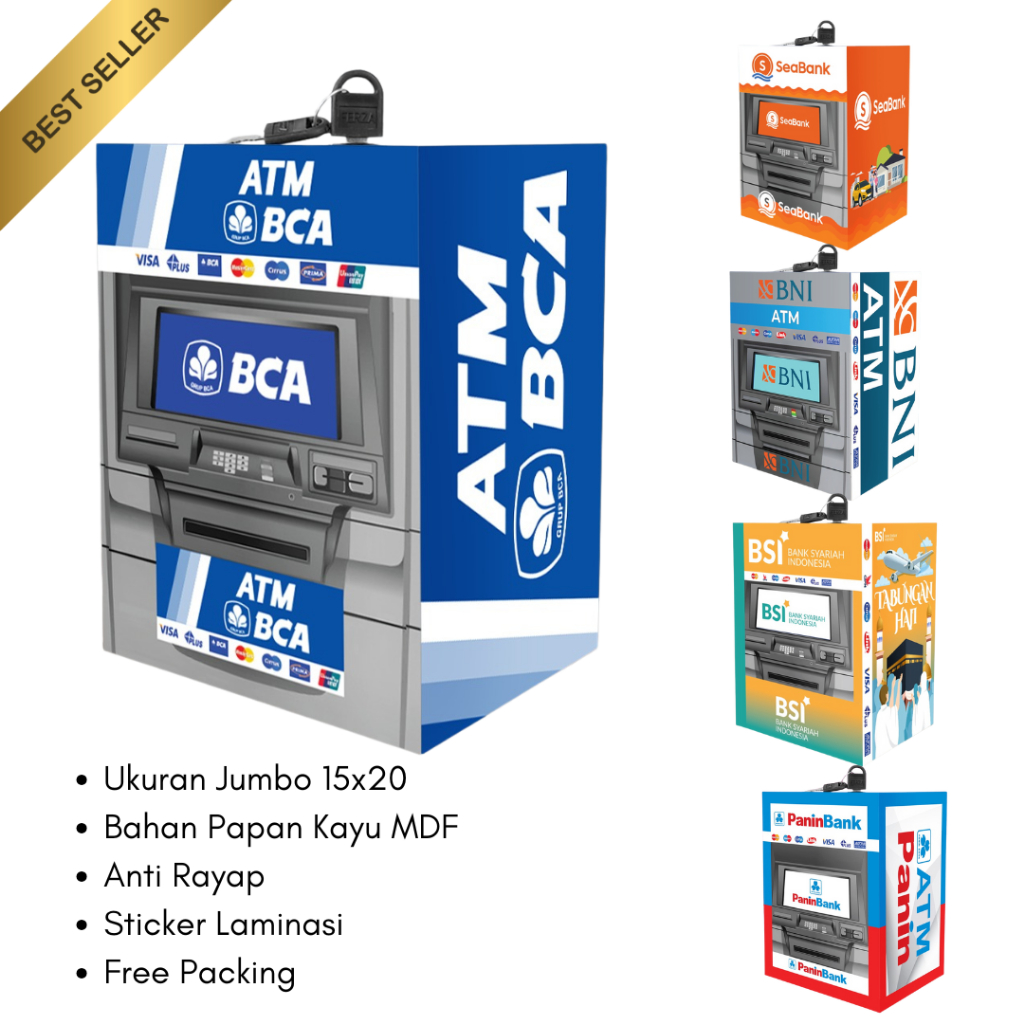 Celengan ATM Ukuran Jumbo 15x20 Buka Tutup Free Kunci-Tabungan Miniatur atm mandiri bca
