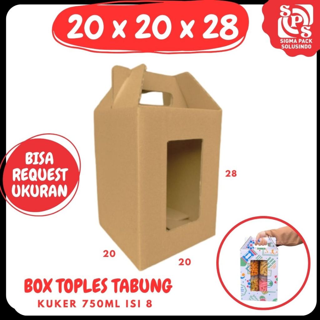 

Box Kuker 20x20x28 Jinjing (TOPLES JAR 750ml ISI 8) Kardus Idul Fitri Lebaran Kue Kering Boneka