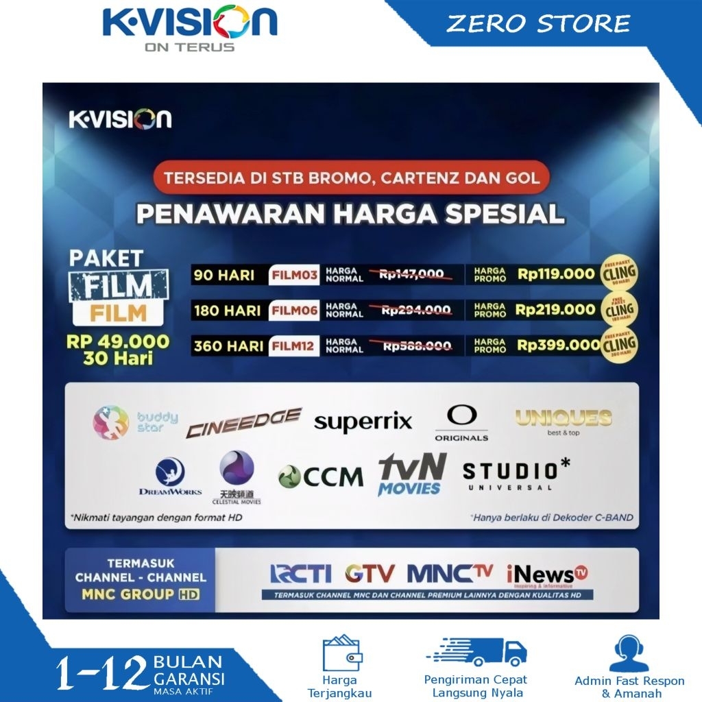 Paket Film K-Vision Bromo Cartenz Optus Gardiner LGsat KVision