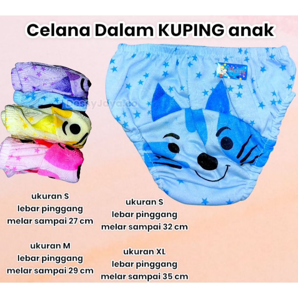 Celana Dalam Anak / Celana Dalam Anak Perempuan / Celana Dalam Anak Cewek Karakter Telinga Usia 1 - 