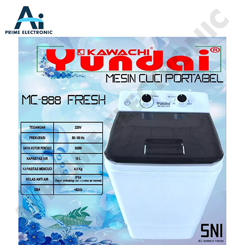 YUNDAI MC 888 MC888 MC-888 Mesin Cuci Portable Washing Machine 1 Tabung Buka Atas Kapasitas 4,5 Kg