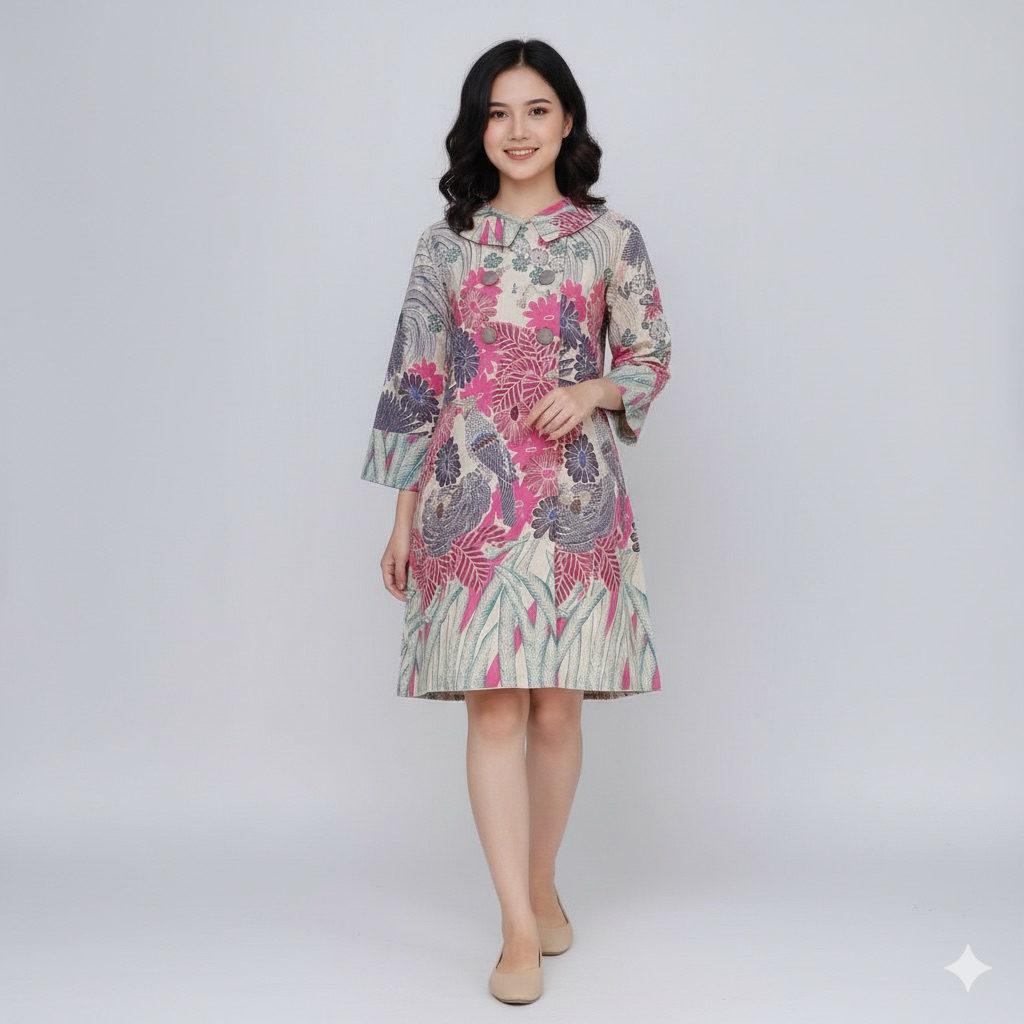 Atasan Batik Dress Tunik Batik Kerja Casual Outfit Kantor Lengan Panjang
