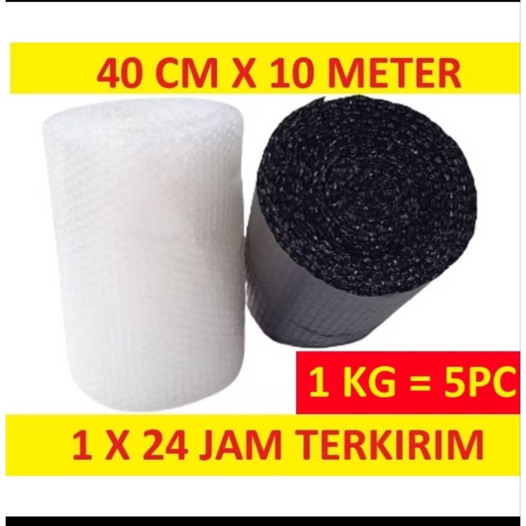 

bubble wrap 40cm x 50 meter / 30cm x 10 meter / 40cm x 5 meter / 30cm x 5 meter hitam bening tebal