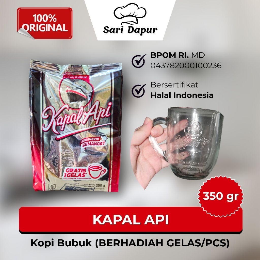 

KAPAL API Kopi Bubuk 350gr (BERHADIAH Gelas Kaca Tiap 1 Pcs Kapal Api)