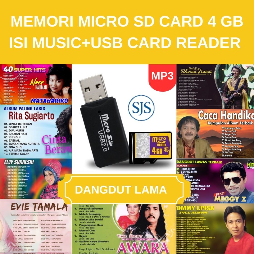 ISI DANGDUT LAMA, MEMORI MICRO SD CARD 4 GB ORI+FREE USB CARD READER