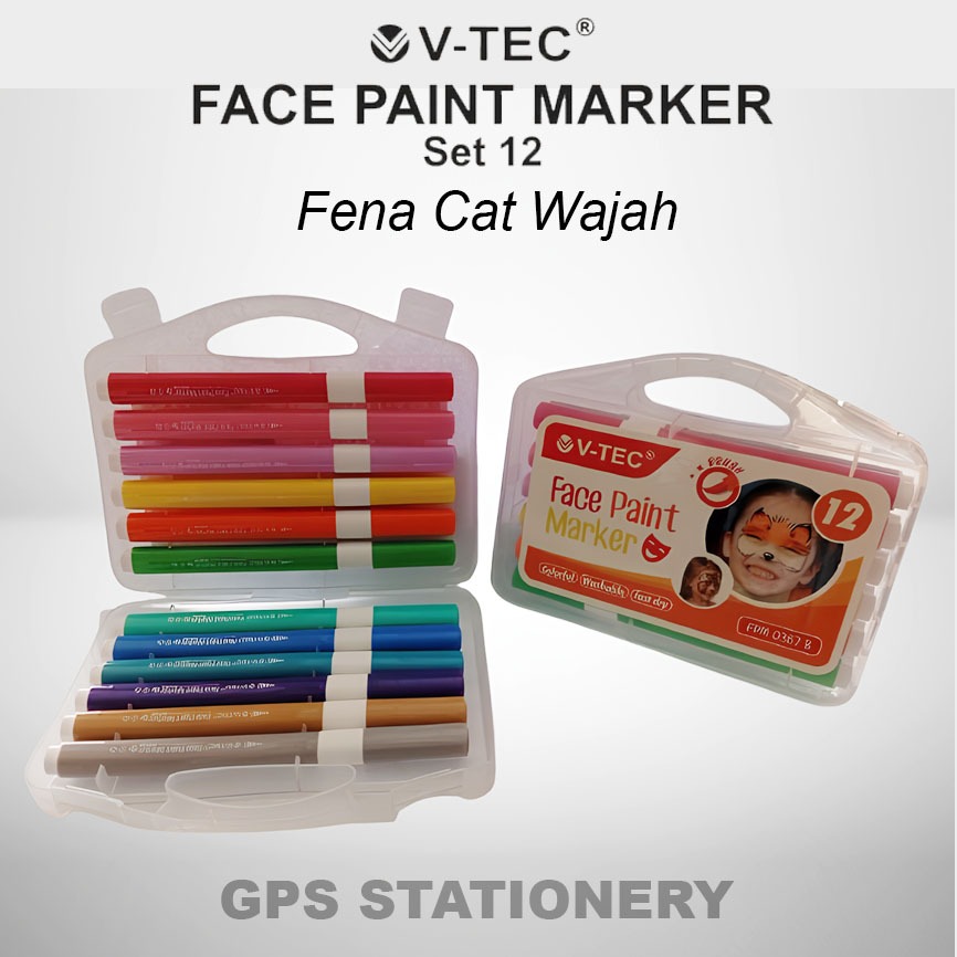 

Face Paint Marker / Pena Cat Wajah V-Tec Set 12 Warna - FPM 0367 B