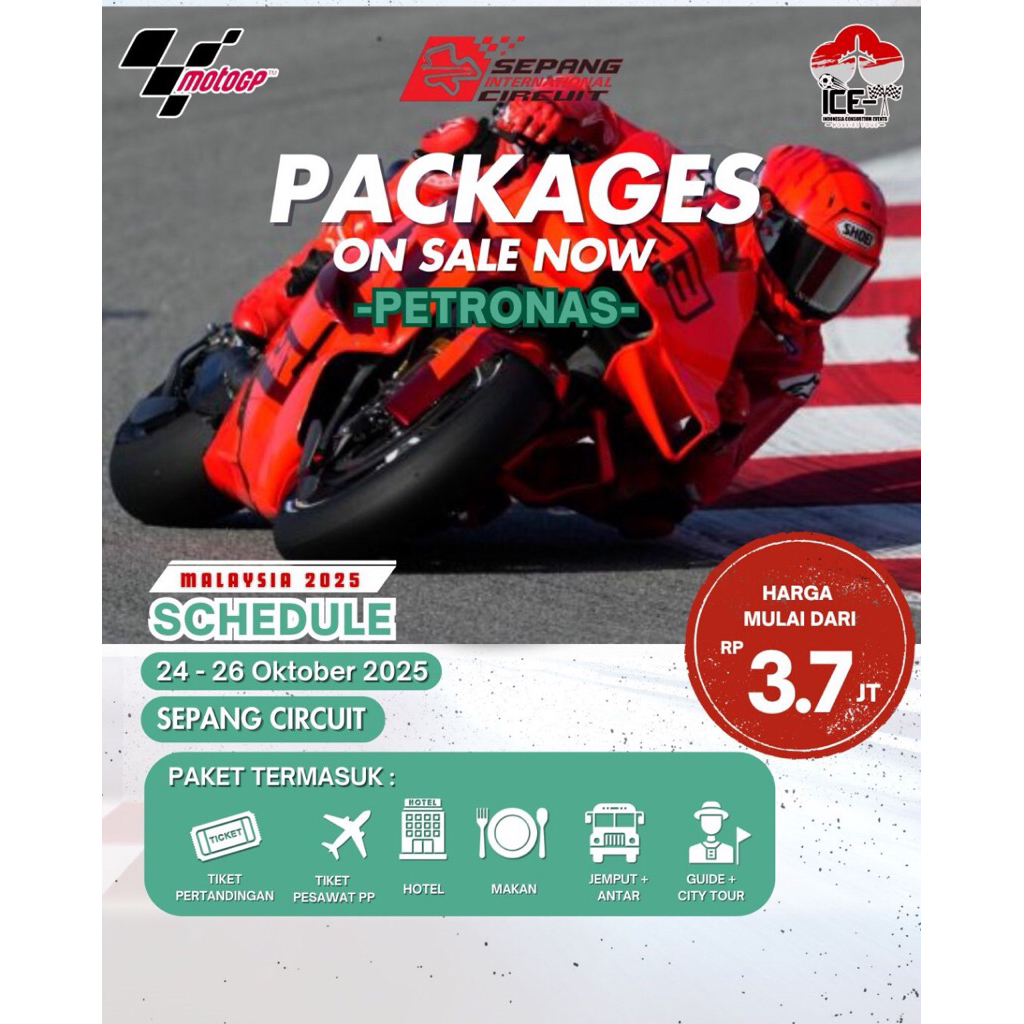PAKET MOTO GP SEPANG 2025 START JAKARTA / SURABAYA / DENPASAR / MEDAN + Tiket Pesawat