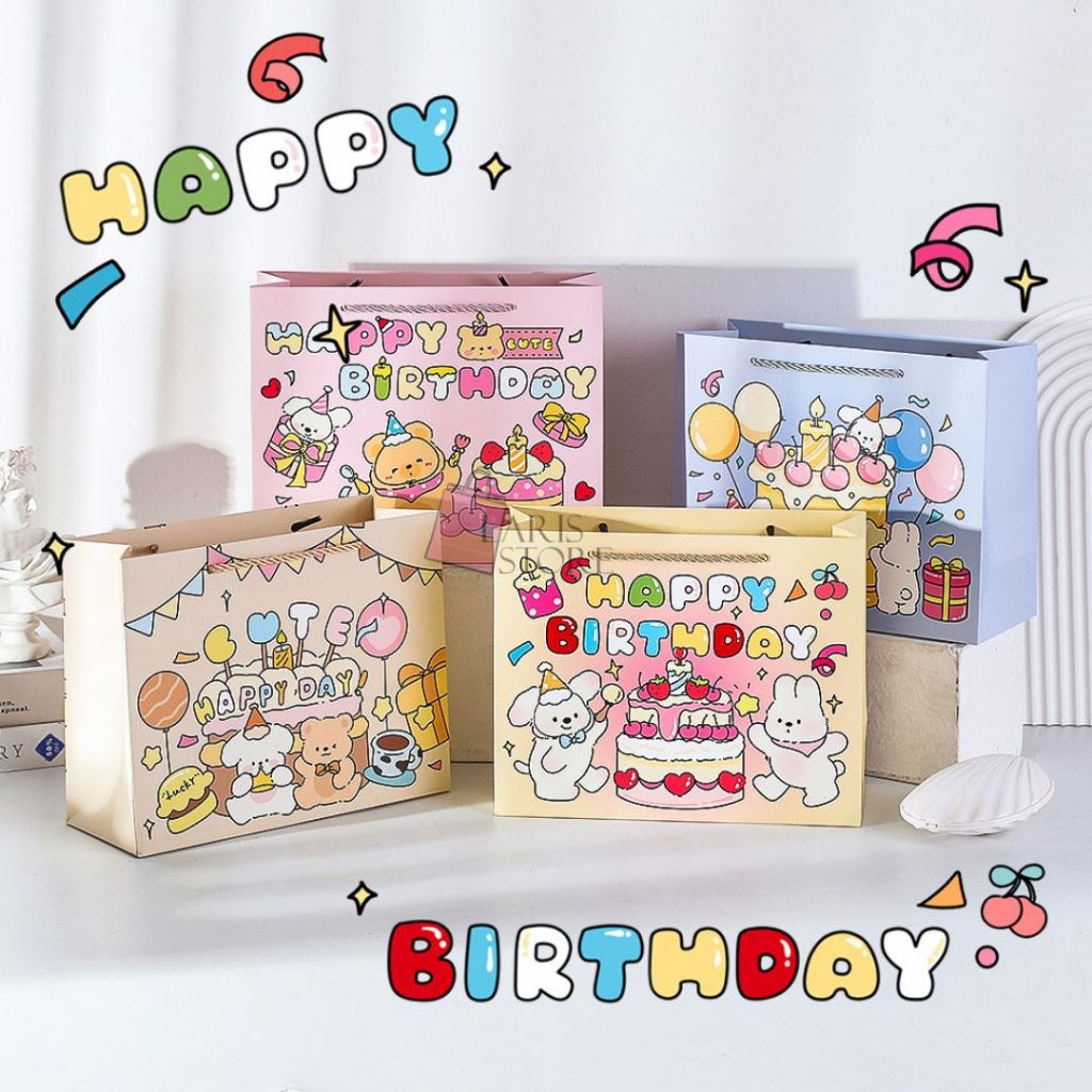 

Paperbag Motif Happy Birthday/ Paperbag Kantong Hadiah Premium/ Tas Kado Murah/gift paperbag, kantong hadiah souvenir/tas kado murah/paperbag murah/Paper Bag Birthday / Birthday Premium / paperbag tebal ulang tahun