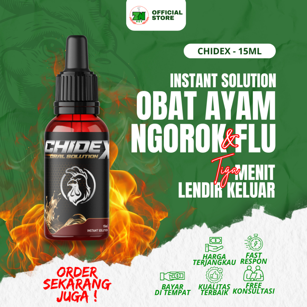 Chidex Obat Ngorok Ayam Ampuh 15ml - Obat Snot Pilek Flu Batuk Berlendir dan Radang Tenggorokan Ayam
