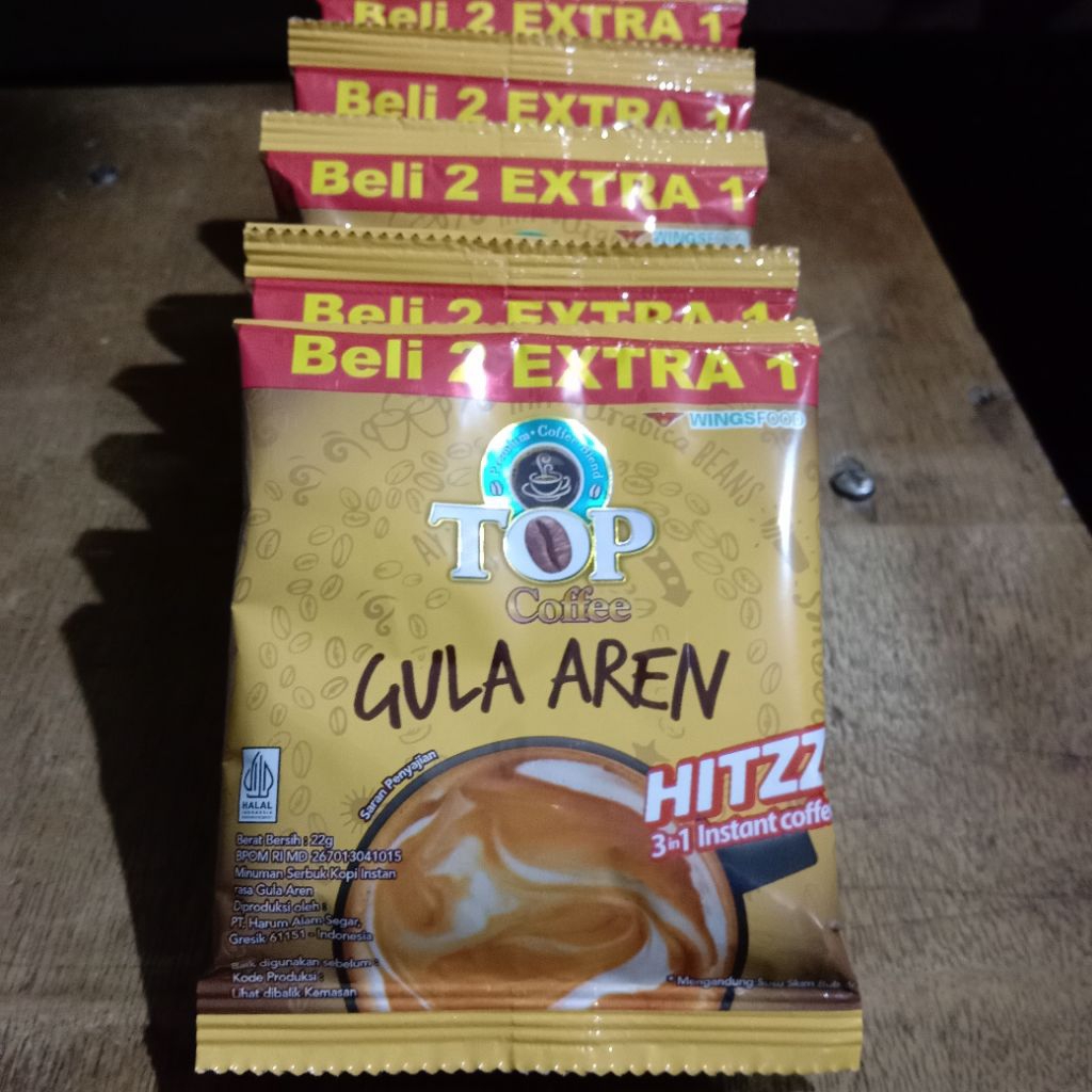 

Paket 5 Renceng TOP Coffee Gula Aren 3 in 1 – Kopi Instan Promo Beli 2 Gratis 1
