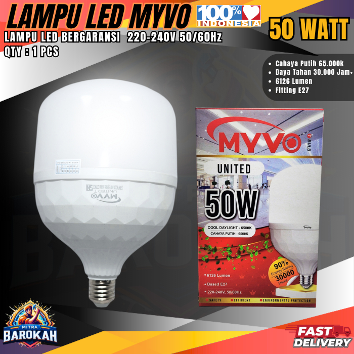 Lampu LED Myvo United 50 Watt | Super Terang Hemat Listrik + Garansi / MYVO UNITED 50 WATT Lampu LED