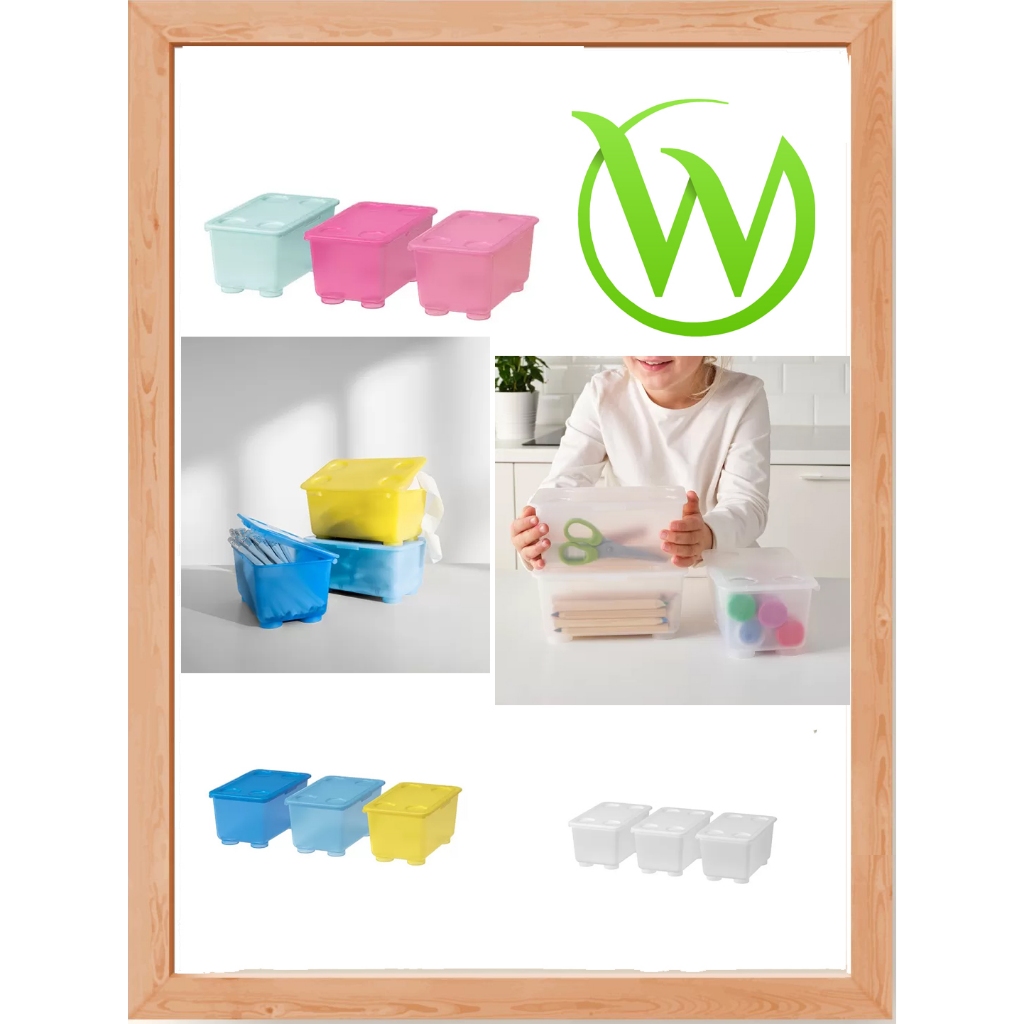 

Kotak dengan penutup isi 3 pcs tempat pulpen pensil aksesoris kecil GLIS Box with lid, transparan, berbagai warna, 17x10 cm