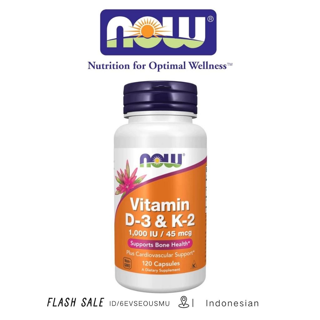 Now Vitamin D-3 1000IU K-2 45mcg K2 / Vitamin D3 K2 120 Capsules