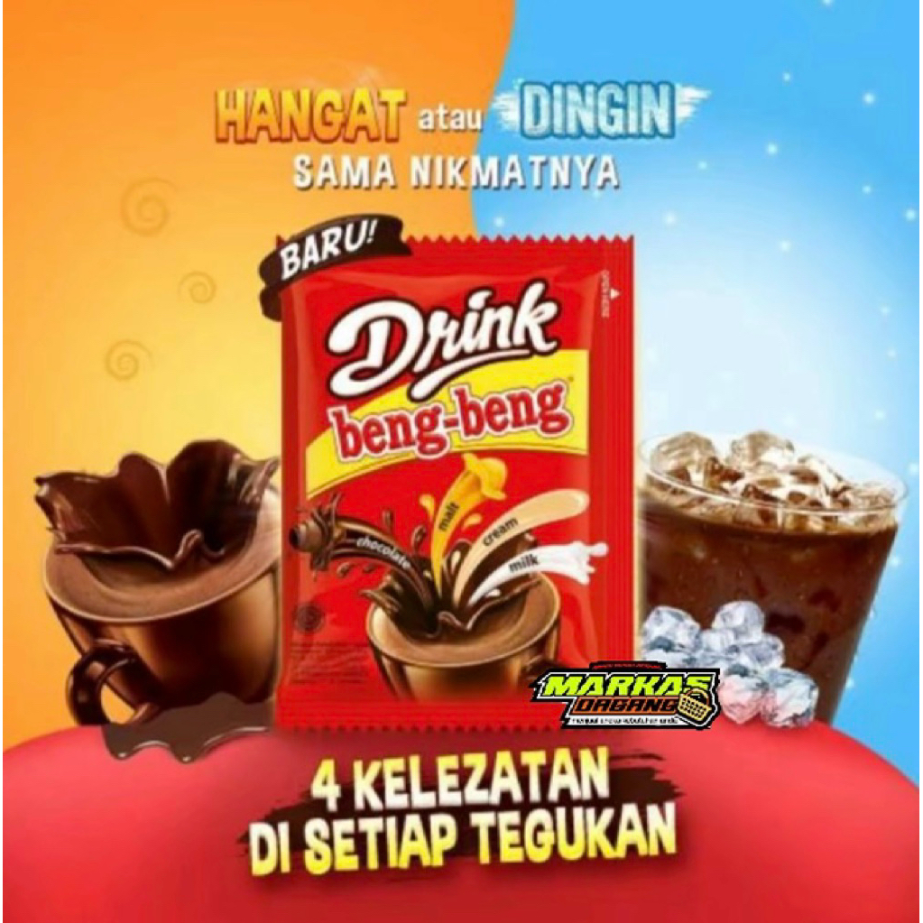 

drink beng beng.1 renceng 10 sachet, berat bersih 27g,minuman coklat kepribadian beng beng yang terbuat dari 4 unsur nikmat, chocolate. malt. cream dan milk
