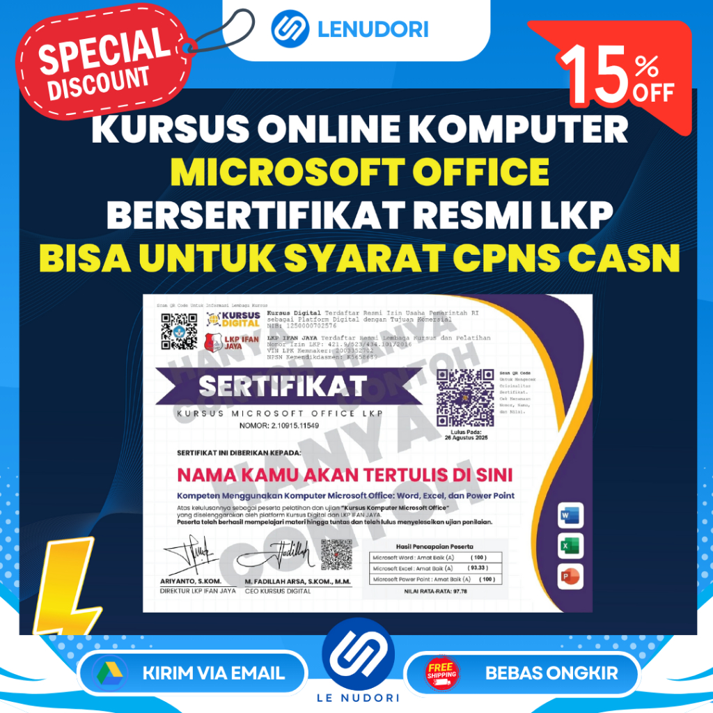 KURSUS ONLINE KOMPUTER OFFICE BERSERTIFIKAT RESMI LKP BISA UNTUK MELAMAR KERJA, CPNS/CASN, BUMN, PPP