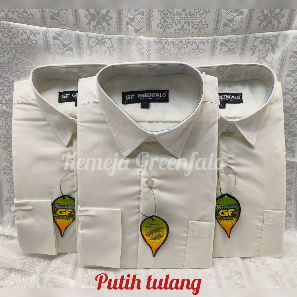 KEMEJA PRIA GREENFALO - KEMEJA POLOS LENGAN PANJANG WARNA PUTIH TULANG