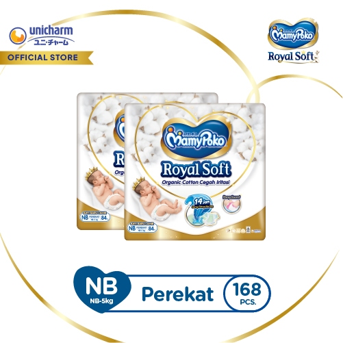 MamyPoko Royal Soft Organic Cotton - NB 84 - Popok Tape NewBorn Bayi Baru Lahir - 2 Packs