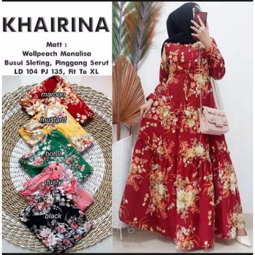 GAMIS KHAIRINA//GAMIS BUNGA//GAMIS MOTIF BUNGA SAKURA TERLARIS