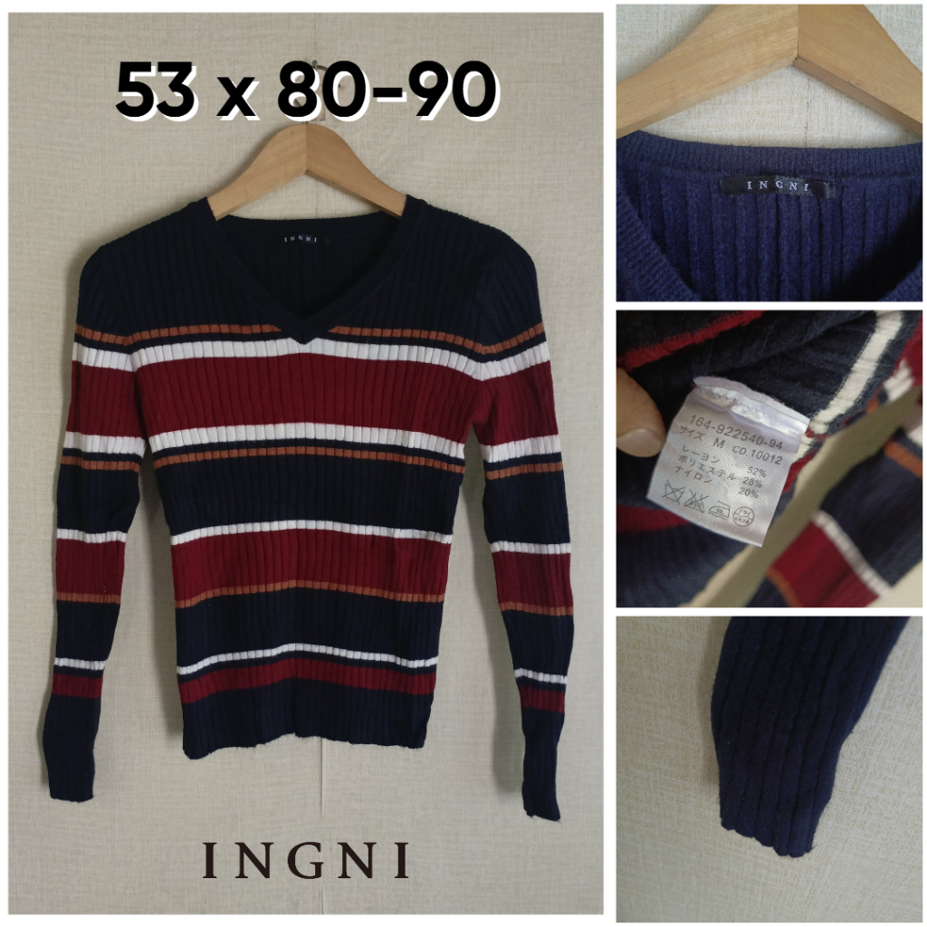 Sweater Lidi INGNI Navy Salur Multicolour Size M Wanita Knit Empuk OB149