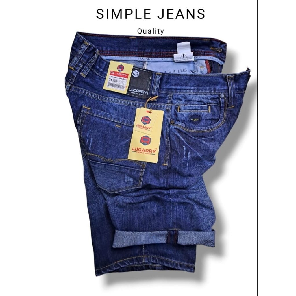 Celana Jeans Pendek Pria Terbaru Blue Dark Type Sleting Model Reguler Standar