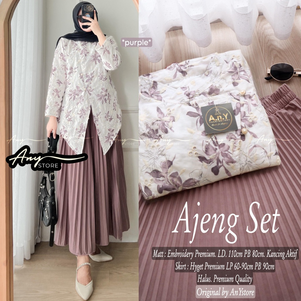 AJENG SET ORIGINAL BY ANY STORE oneset setrok setelan janggan atasan motif bunga dan rok plisket pol