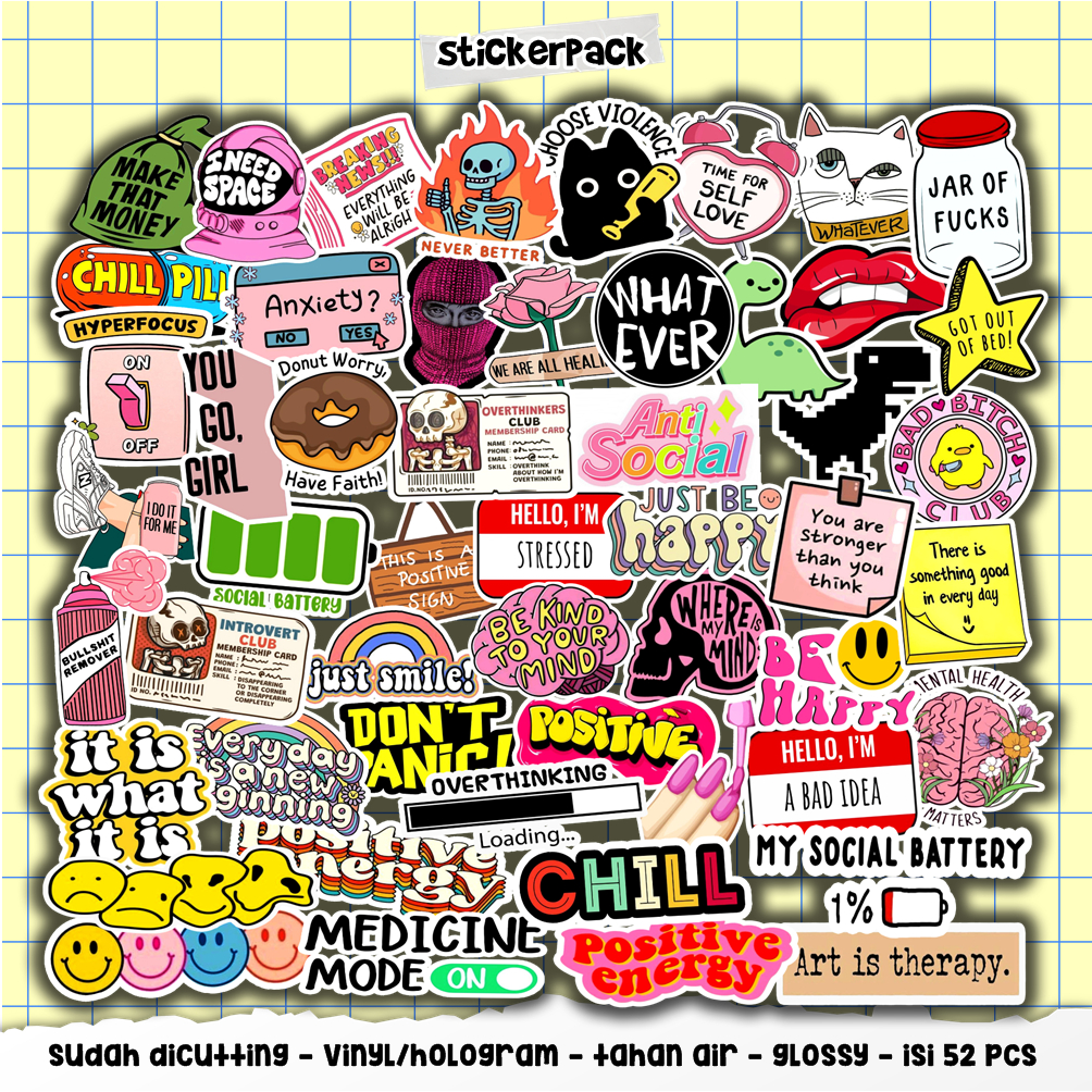 

stiker aesthetic premium isi 52pcs, part 6, vinyl & hologram tahan air