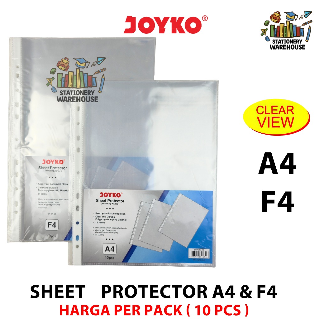 

Sheet Protector Pelindung Kertas Clear Joyko SHP-201-10 F4 SHP-202-10 A4 1 Pack 10 Pcs
