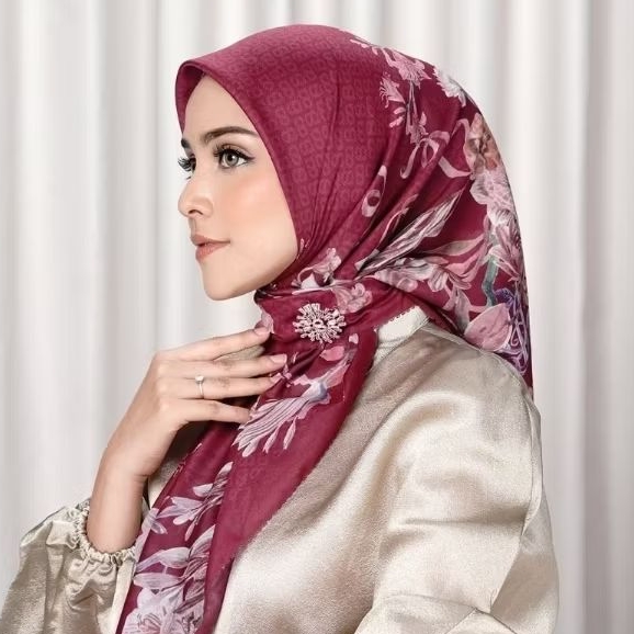 Farra Square Poppy Buttonscarves Jilbab Merah Maroon