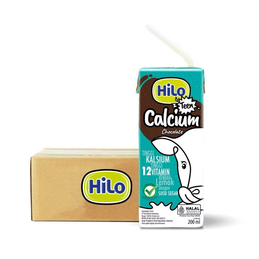 

1 Karton - HiLo Teen UHT Chocolate Milk 200 ml x 24 pcs Ready to Drink (RTD) - Susu Tinggi Kalsium Rasa Cokelat