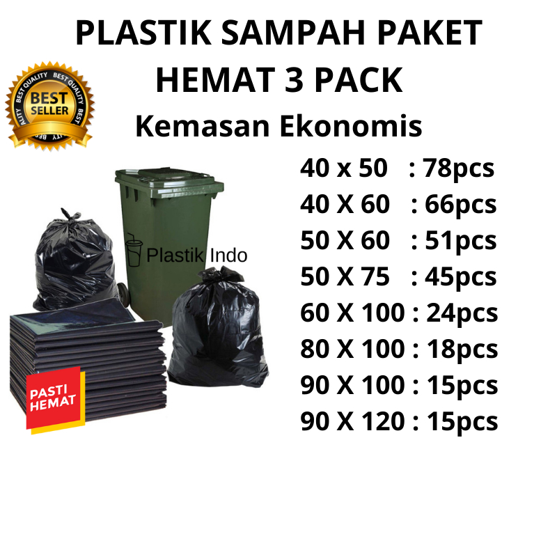 Plastik Sampah Paket Hemat isi 3 Pack | Kantong Plastik Sampah Hitam Kemasan Ekonomis | Plastik Pack