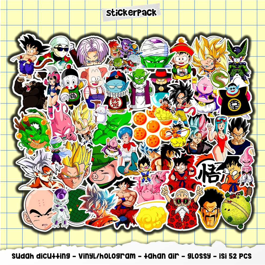 

52pcs dragonball stickerpack series, stiker vinyl & hologram tahan air
