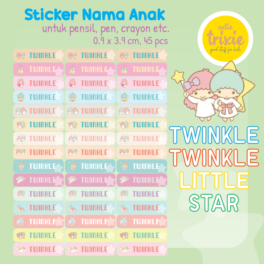 

Sticker label nama anak untuk pensil pen crayon Twinkle Little Star