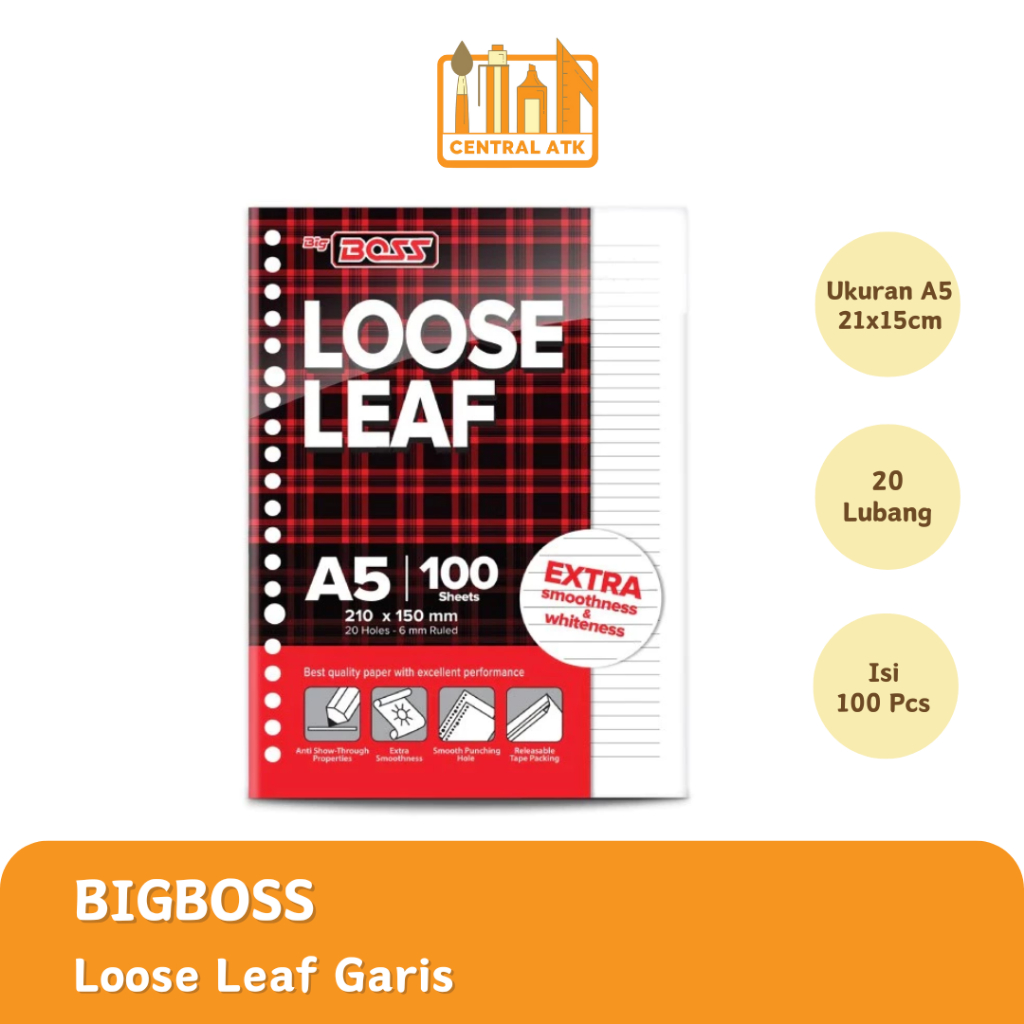 

BIGBOSS LOOSE LEAF | KERTAS BINDER| A5 GARIS 100 LEMBAR