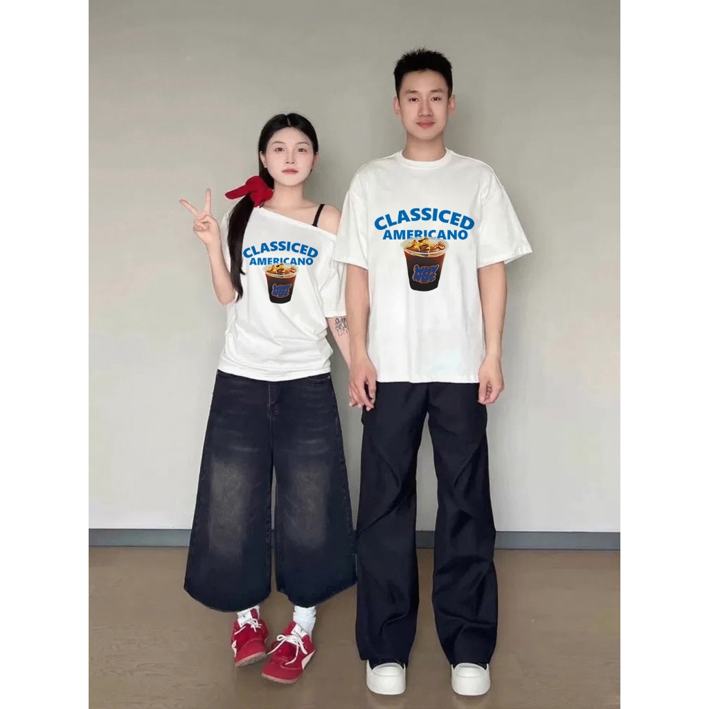 Remay. Sabrina t shirt Korean style iced coffee kaos baju wanita retro pakaian pasangan /380