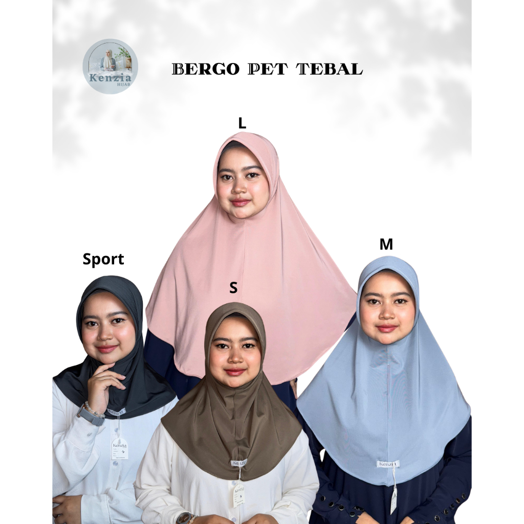 KENZIA Hijab bergo sport pet tebal size[ Sport, S, M, L ]  jilbab  instan sekolah SD SMP SMA/ jilbab