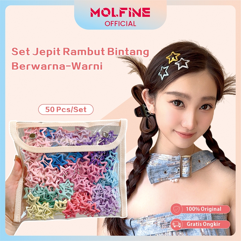 MOLFINE Set Jepit Rambut Bintang Berwarna-warni Gaya Korea 50 Pcs/Jepit Rambut Bintang Blogger Mode 