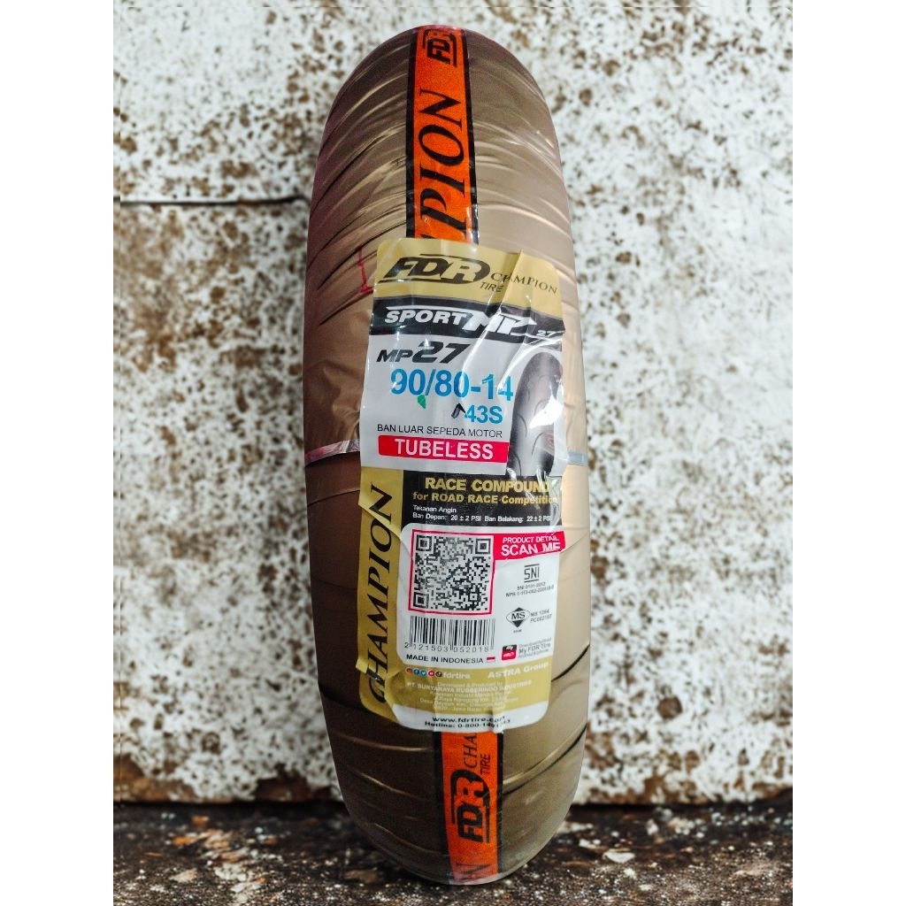 BAN FDR MP27 90/80-14 //BAN DONAT FDR MP27 TUBLES//MP27 90/80-17 TUBLES