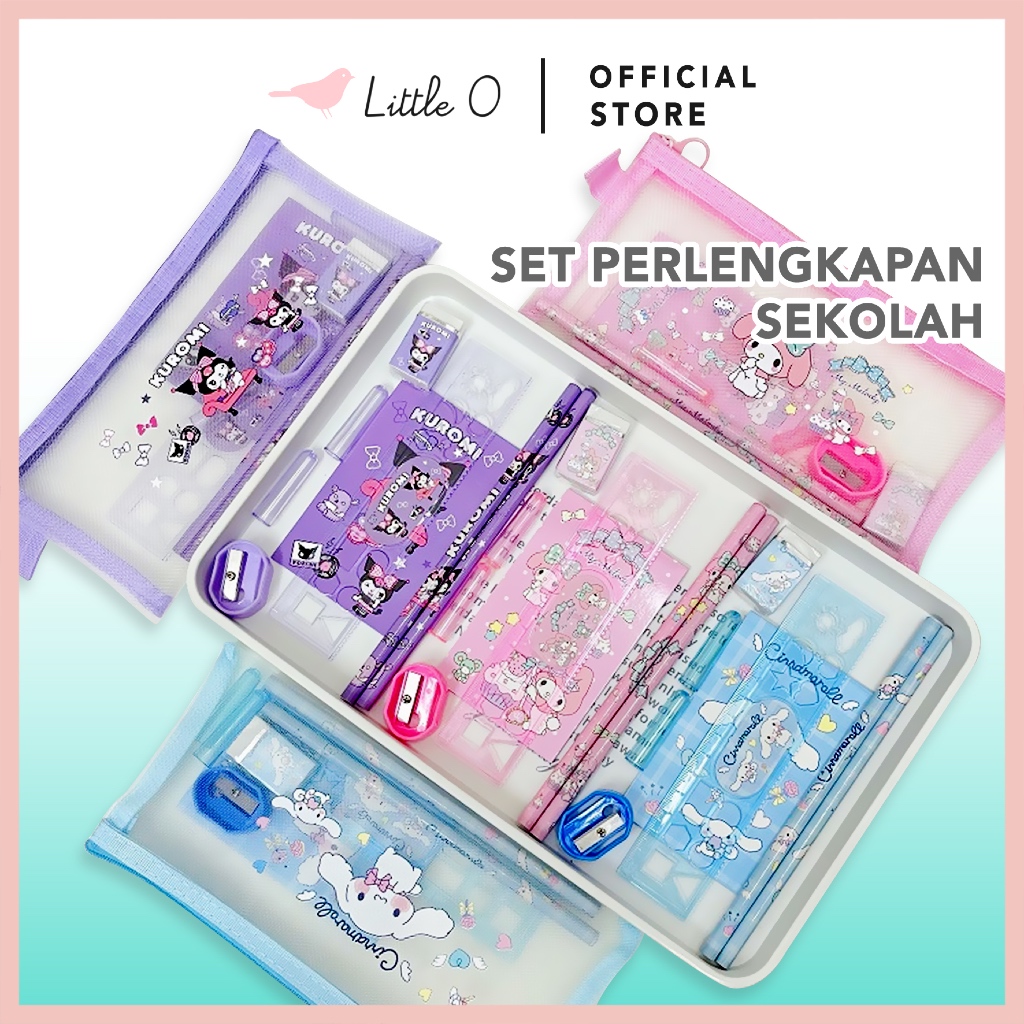 

LITTLE O Kotak Pensil Set Jaring Sanrio Cinnamoroll Kuromi Melody Study Set Sanrio Lengkap