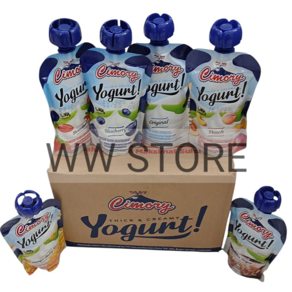 

Minuman yoghurt rasa buah stroberi bluberi persik asli mangga ketan gula palma halal MUI Cimory Thick & Creamy Yogurt ! Strawberry / Blueberry / Peach / Original / Brown Sugar / Mango Sticky Rice 24 pouch x 120g