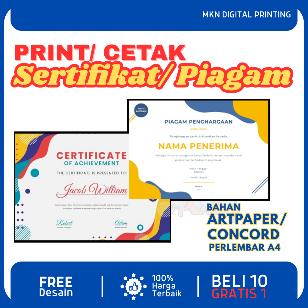 

Cetak Print Sertifikat Piagam Ukuran A3 dan A4 Murah