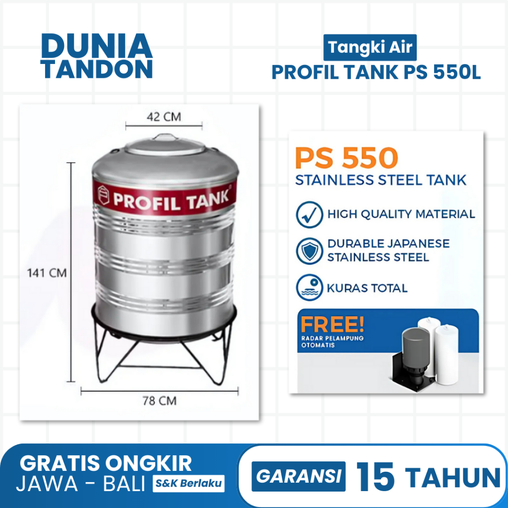 Tandon Toren Tangki Air Stainless  PS 550 tangki Dengan Kaki Profil Tank / Profil Tank Stainless 550